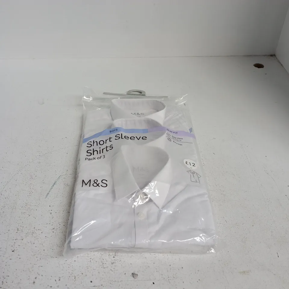 M&S BOYS SHORT SLEEVE WHITE SHIRTS PACK OF 3 8 - 9 YEARS