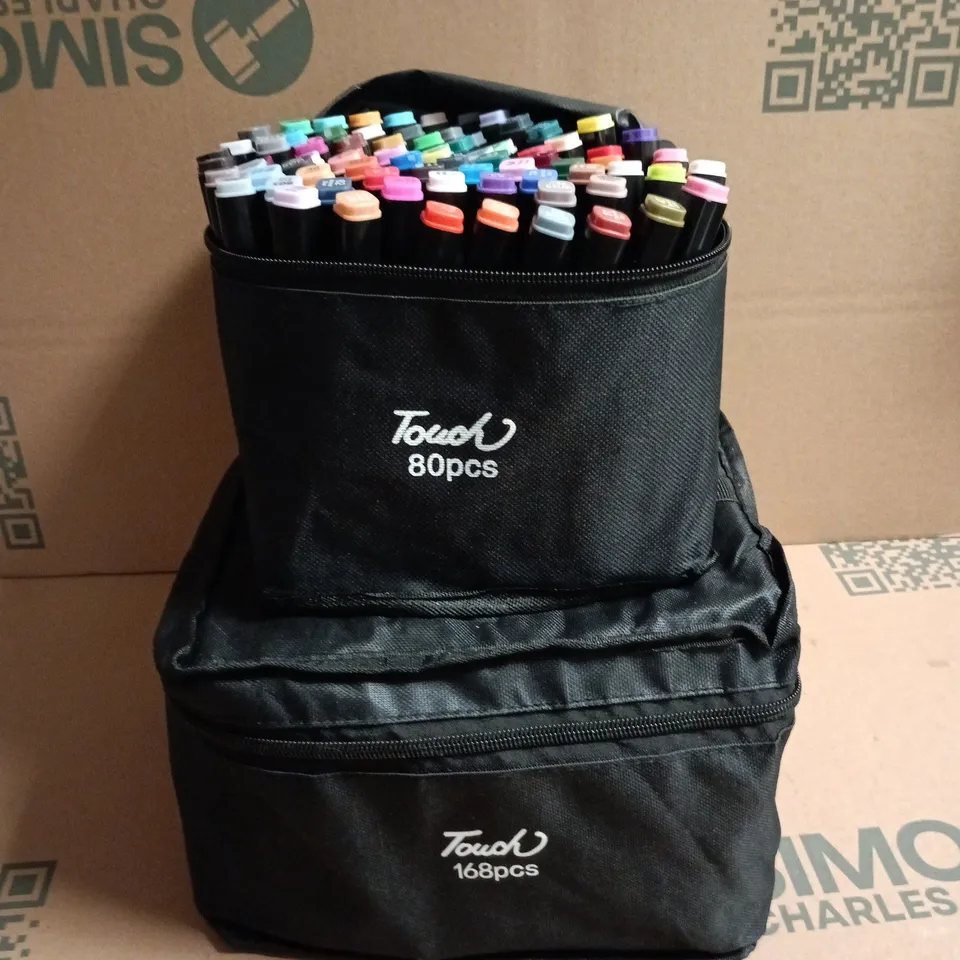 TOUCH MARKER SETS – 80-PIECE CYLINDRICAL CASE + 168-PIECE CARRY CASE (ART SUPPLIES)