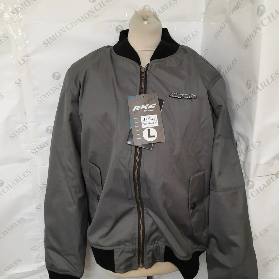 RKSPORTS REINFORCED MOTORBIKE BOMBER JACKET IN DARK GREEN SIZE L