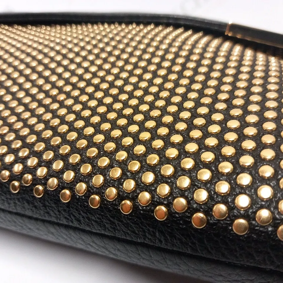 JIMMY CHOO BLACK AND GOLD LEATHER STUD LARGE CLUTCH BAG 