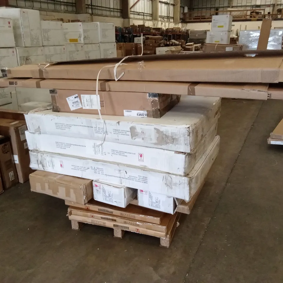 PALLET OF ASSORTED INCOMPLETE DESIGNER FURNITURE PARTS AND PIECES 