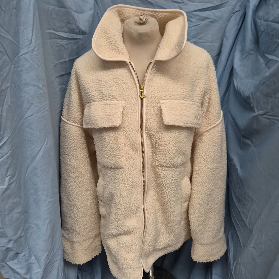 ADIDAS CREAM FLEECE JACKET, UK 8 (EU 36) – ZIP FRONT
