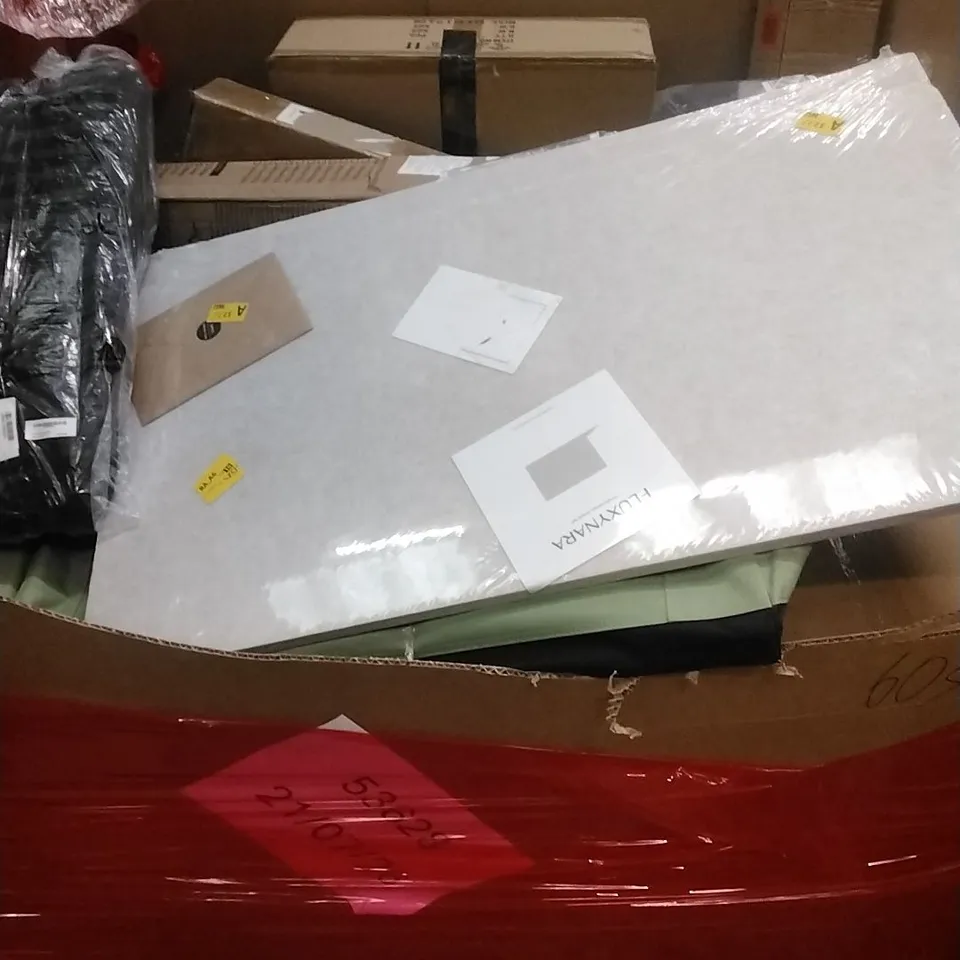 PALLET OF ASSORTED HOUSEHOLD GOODS AND PRODUCTS TO INCLUDE; RETRACTABLE SAFETY GATE, SUITCASE, BOXED FURNITURE ETC