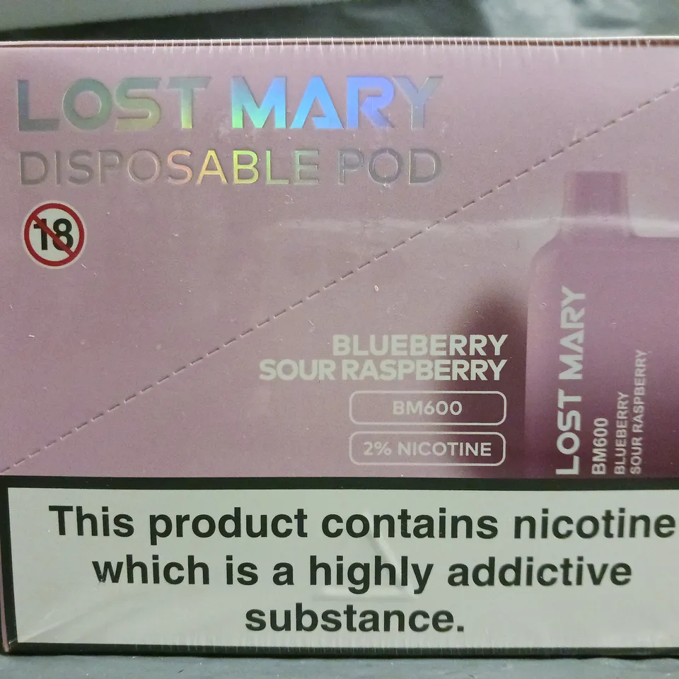 BOXED AND SEALED LOST MARY PACK OF DISPOSABLE VAPES - BLUEBERRY SOUR RASPBERRY