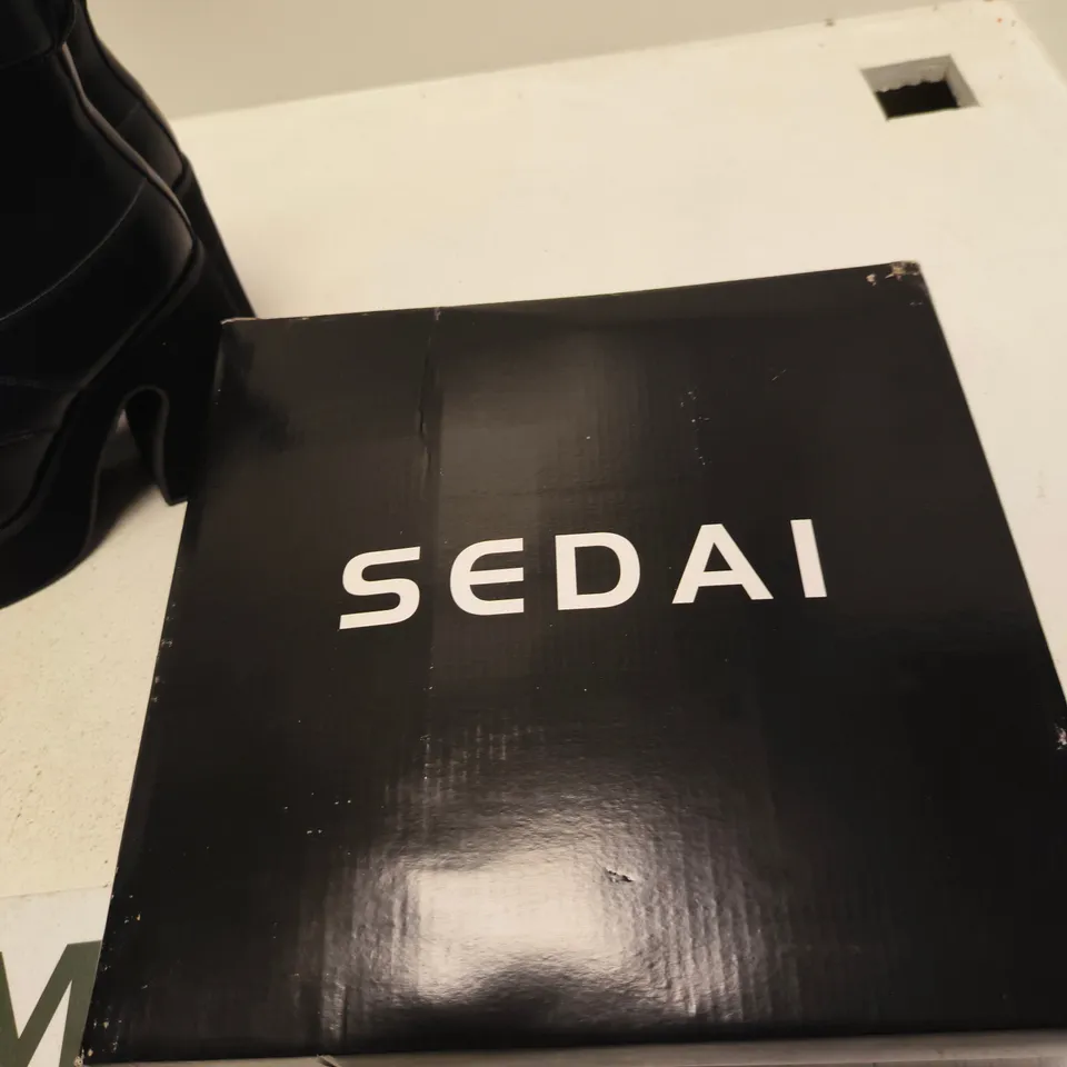 SEDAI WOMEN'S BLACK PU LACE-UP PLATFORM BOOTS, UK 8 (EU 41, US 10)
