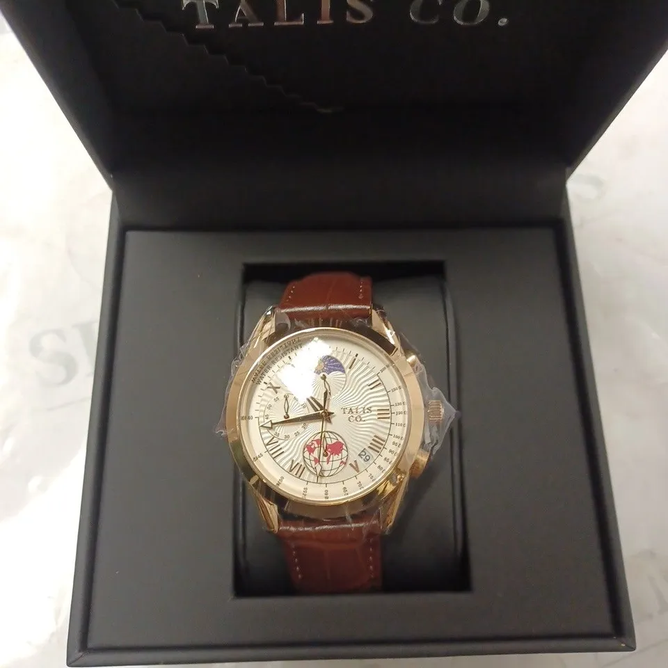 MENS TALIS CO 7120 CHRONOGRAPH WATCH – MOON PHASE MOVEMENT – GENUINE LEATHER STRAP