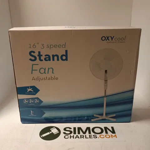 BOXED OXYCOOL 16" 3 SPEED STAND FAN ADJUSTABLE