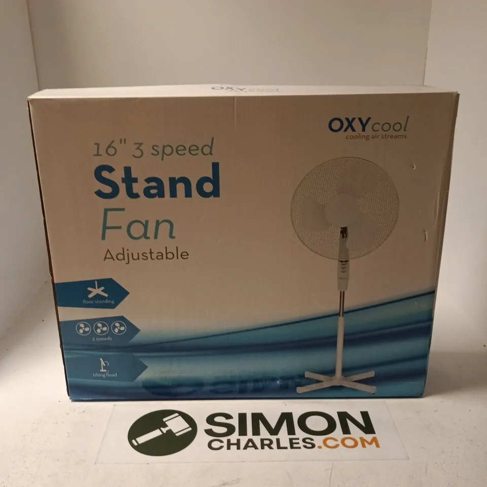 BOXED OXYCOOL 16" 3 SPEED STAND FAN ADJUSTABLE