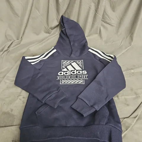 ADIDAS LOGO HOODIE IN NAVY/WHITE SIZE 7-8YRS