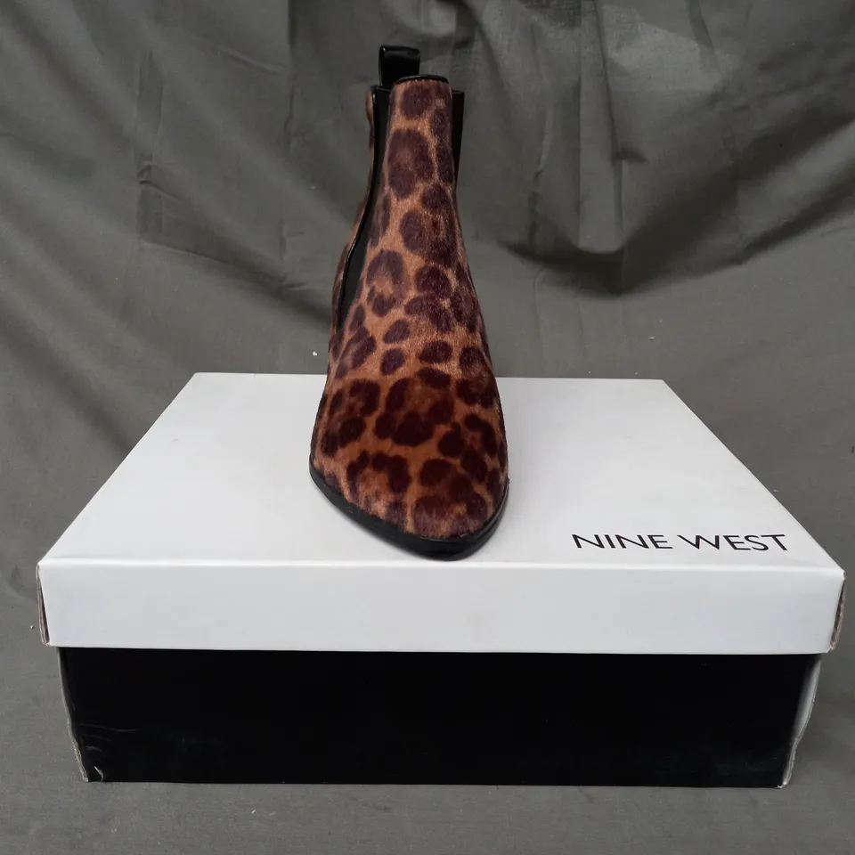 BOXED PAIR OF NINE WEST TAYE SYNTHETIC ANKLE BOOTS IN ANUMAL PRINT EU SIZE 35