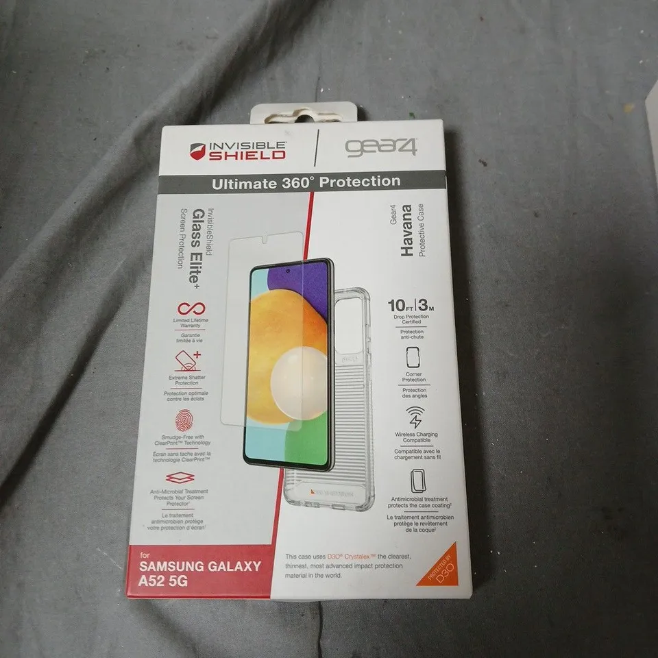 BOX OF APPROXIMATELY 15 ASSORTED PHONE CASES INCLUDING GEAR4 DEFENCE BUNDLE PACK FOR SAMSUNG GALAXY A54 5G & A52 5G – GLASS SCREEN PROTECTOR + CLEAR CASE (BOXED)