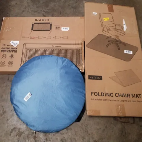 PALLET CONTAINING ASSORTED PRODUCTS INCLUDING BED RAIL, ELECTRIC SHOCK BUG ZAPPER, POP UP TENT & FOLDING CHAIR MAT