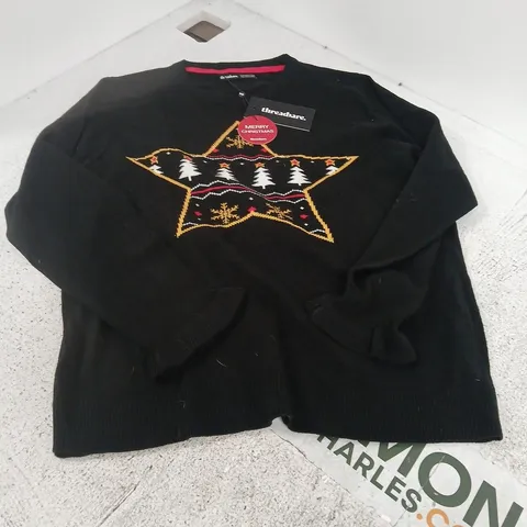 THREADBARE BLACK CHRISTMAS KNIT JUMPER WITH STAR & TREE PATTERN – MADE IN BANGLADESH