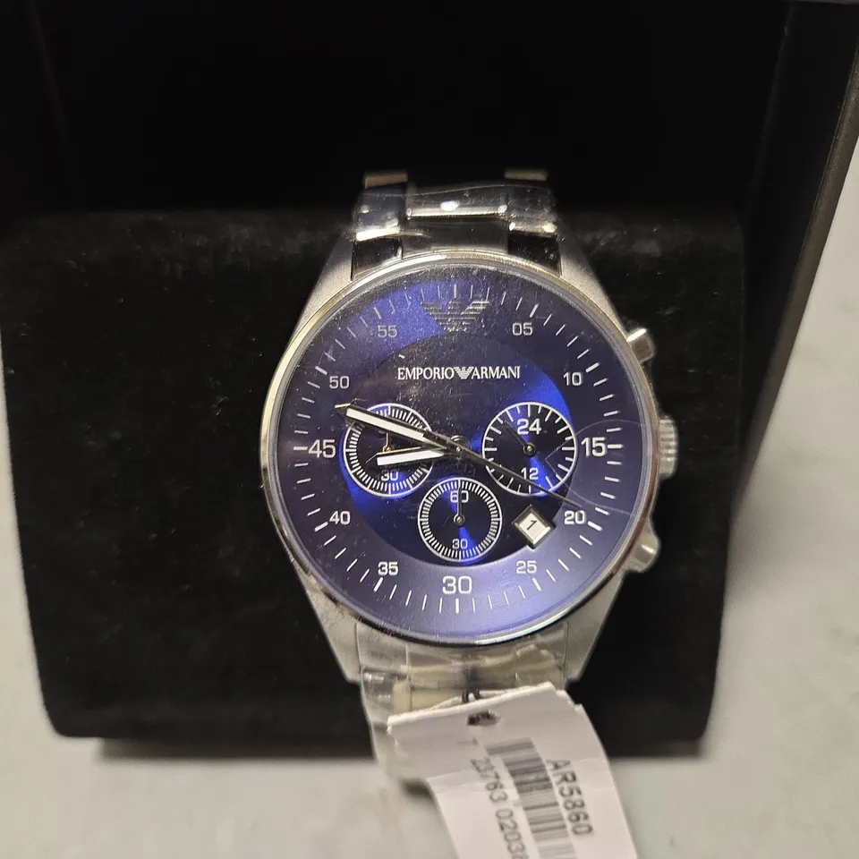 EMPORIO ARMANI MENS WATCH AR5860 STAINLESS STEEL SILVER & BLUE DIAL