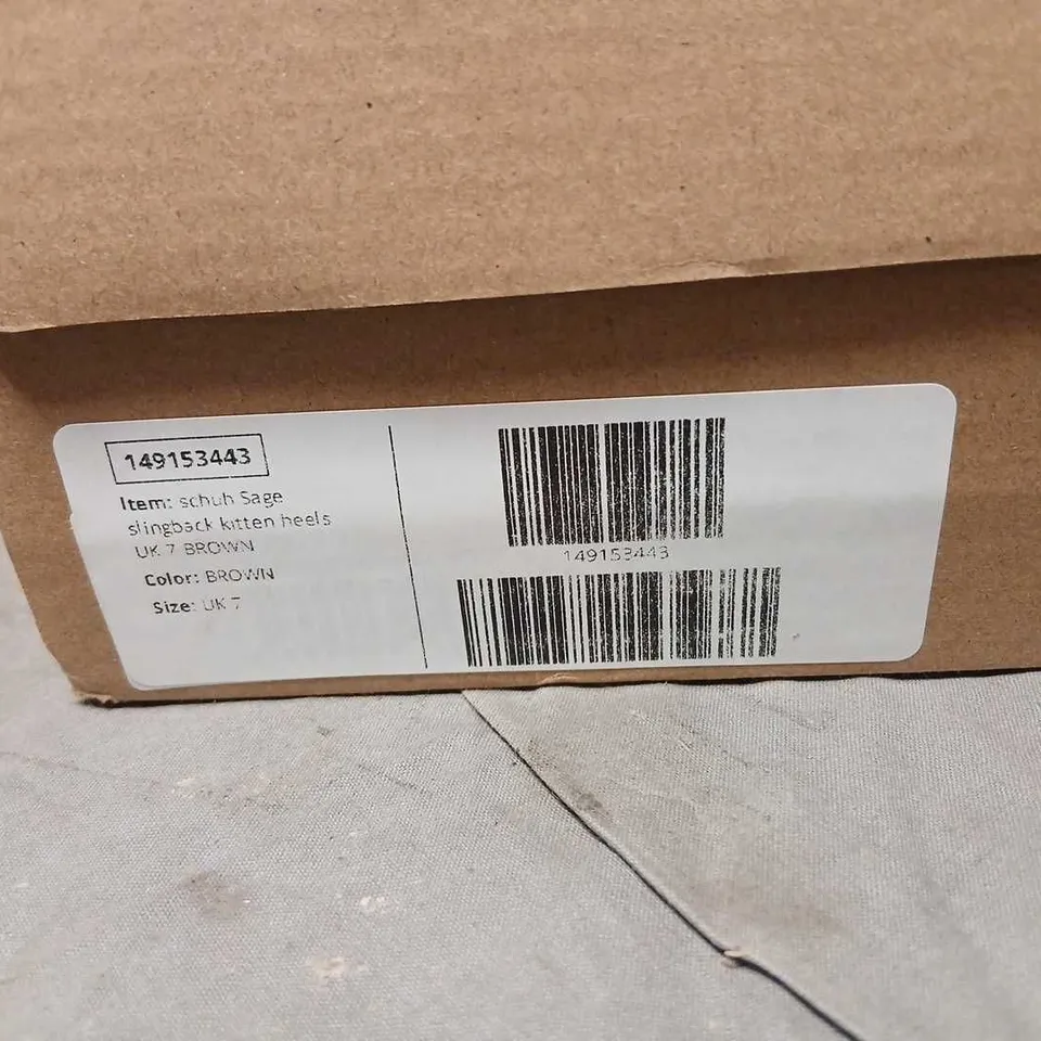 SCHUH SAGE SLINGBACK KITTEN HEELS – BROWN, UK7