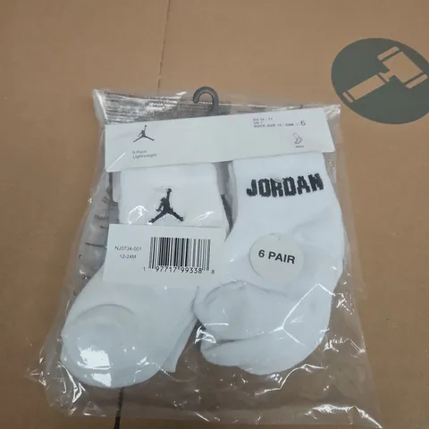 JORDAN BABY SOCKS 12-24M WHITE, 6 PACK