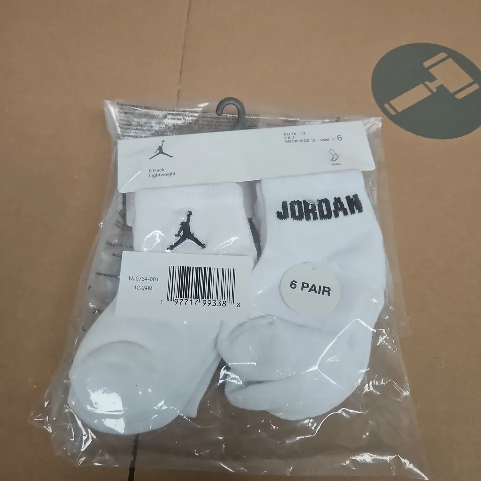 JORDAN BABY SOCKS 12-24M WHITE, 6 PACK