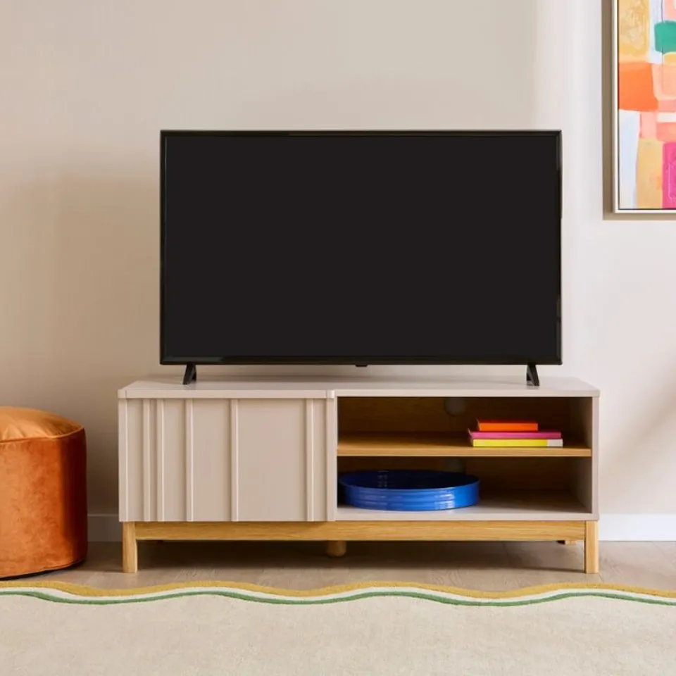 BOXED ELEMENTS THOMPSON SMALL TV UNIT FOR TVS UP TO 46" - MUSHROOM GREY (1 BOX)