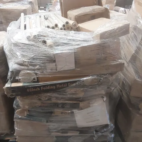 PALLET OF ASSORTED E-COMMERCE GOODS AND PRODUCTS TO INCLUDE: PARASOL BASE, FOLDING DOG CAGE, WRAPPING PAPER, BATH MAT ECT