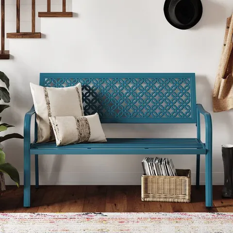 BOXED GRAND PATIO TEAL OUTDOOR BENCH