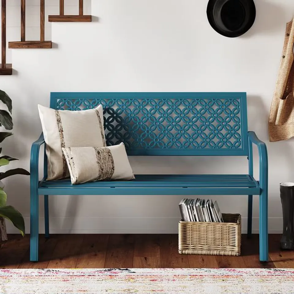 BOXED GRAND PATIO TEAL OUTDOOR BENCH