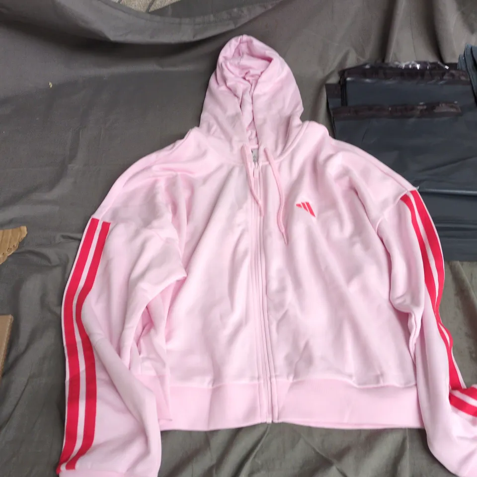 ADIDAS WOMEN'S PINK ZIP HOODIE – 3-STRIPE TRACK JACKET, UK 2XL