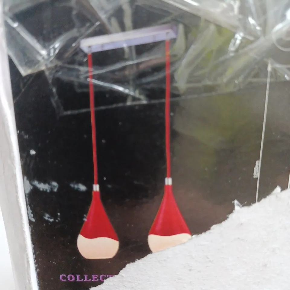 BOXED MAYTONI CHANDELIERS FUSION ICEBERG 2 LIGHT KITCHEN ISLAND PENDANT IN RED/METAL