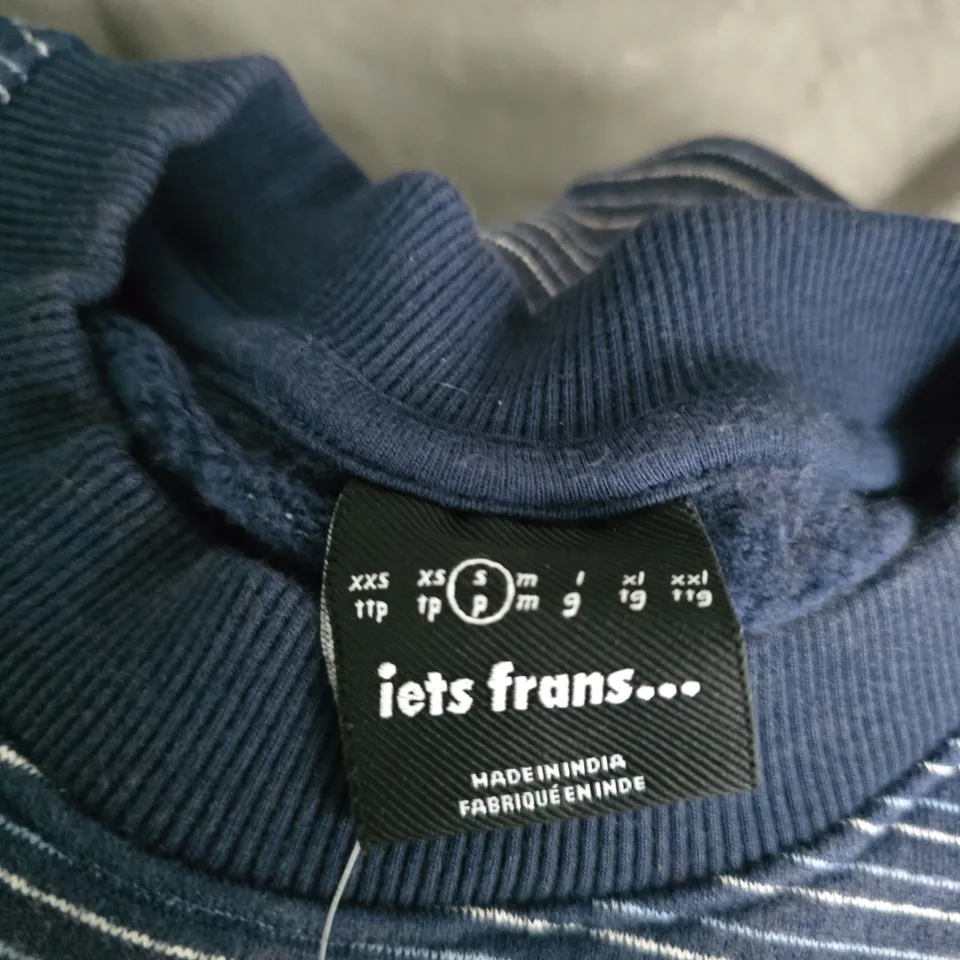 NAVY STRIPED KNIT TOP, WOMEN’S, SIZE S, MADE IN INDIA