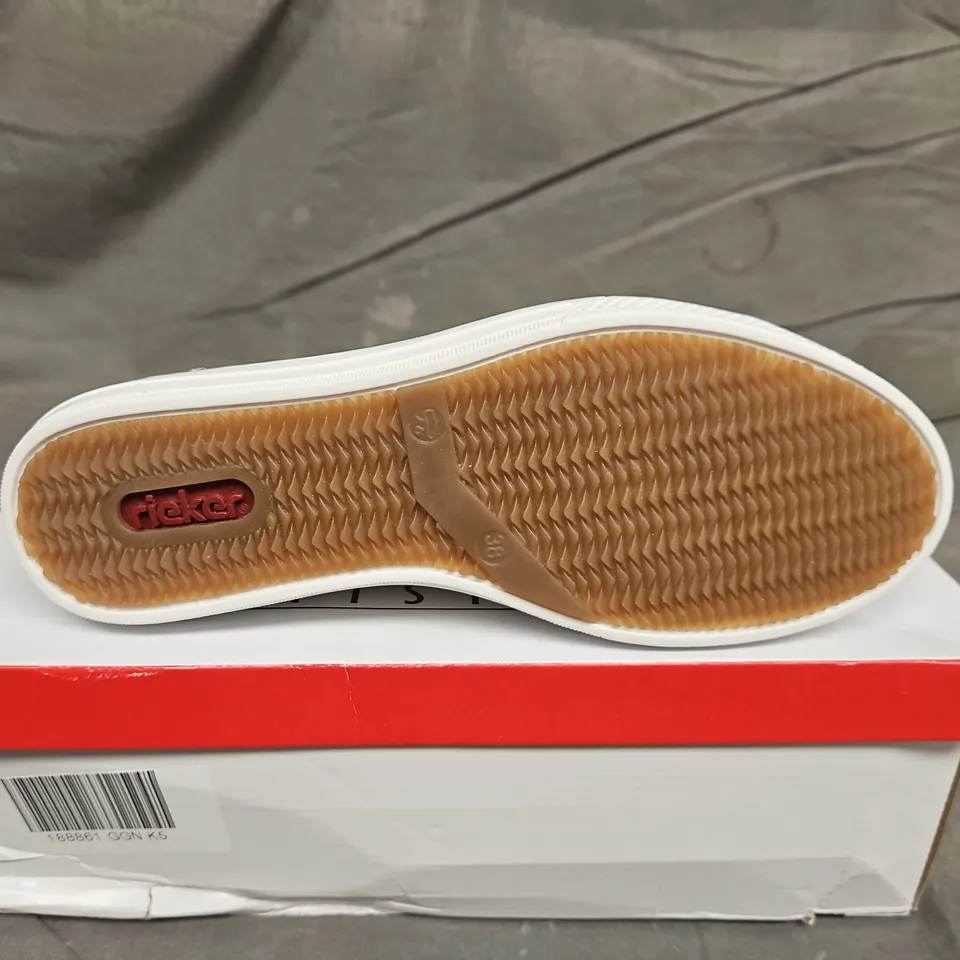 BOXED PAIR OF RIEKER TRAINERS IN METALLIC GOLD SIZE 38