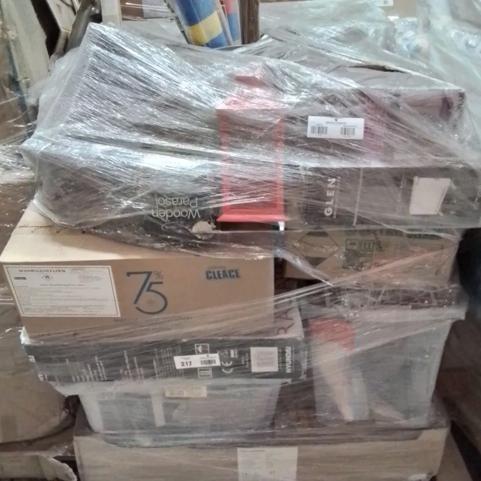 PALLET CONTAINING HAND SANITIZER,  OIL FILLED RADIATOR, FAN HEATER, WIND BREAKERS ECT. 