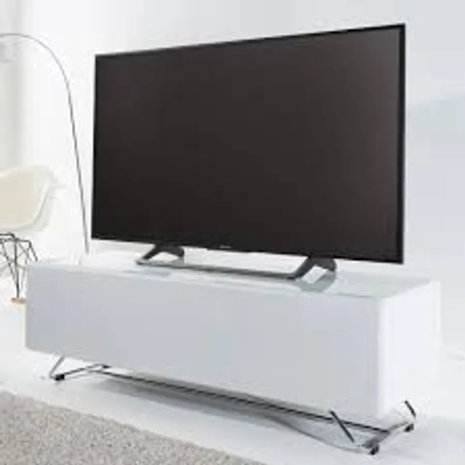 BOXED CHROMA MEDIUM HIGH GLOSS TV STAND WITH 1 FLIP DOOR IN WHITE (1 BOX)
