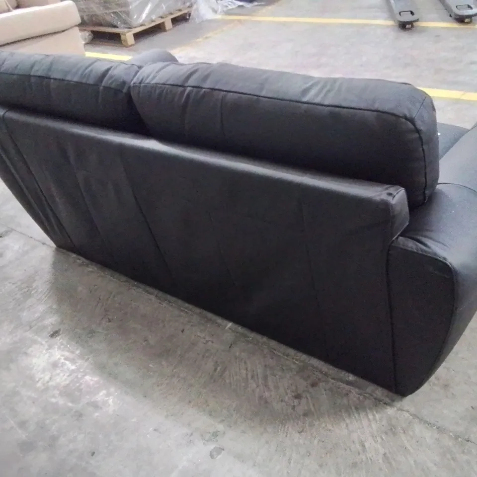 QUALITY DESIGNER BLACK FAUX LEATHER 2 SEATER SOFA