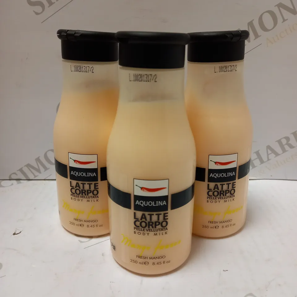 LOT OF APPROX 18 X 250ML AQUOLINA FRESH MANGO BODY MILK 