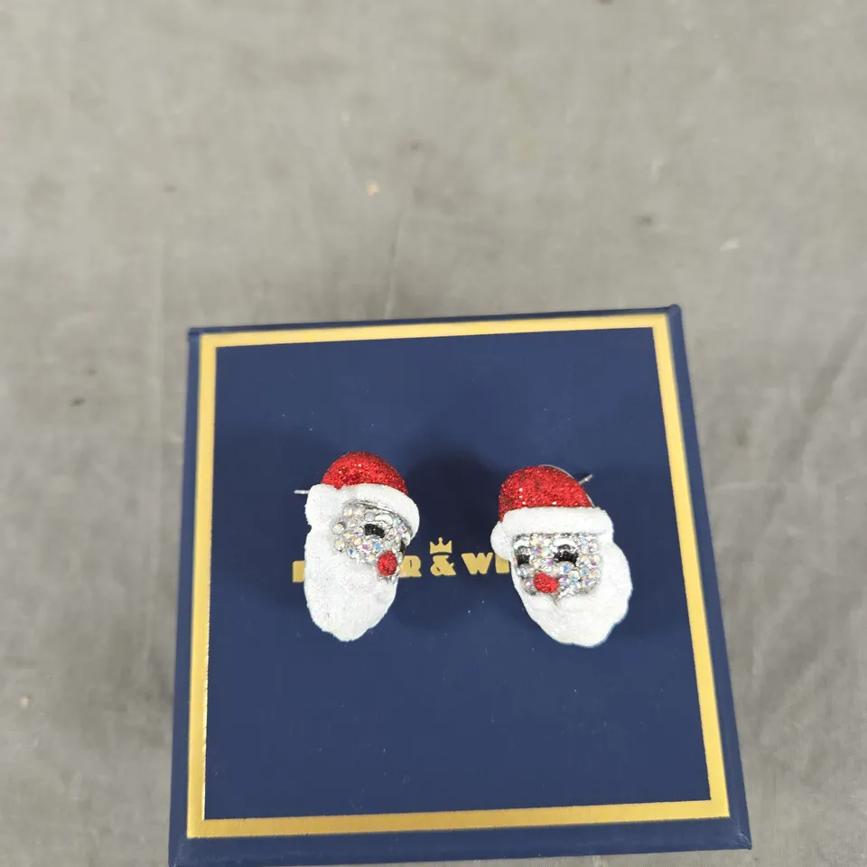 BUTLER & WILSON SANTA HEAD EARRINGS – CRYSTAL-EMBELLISHED, BOXED