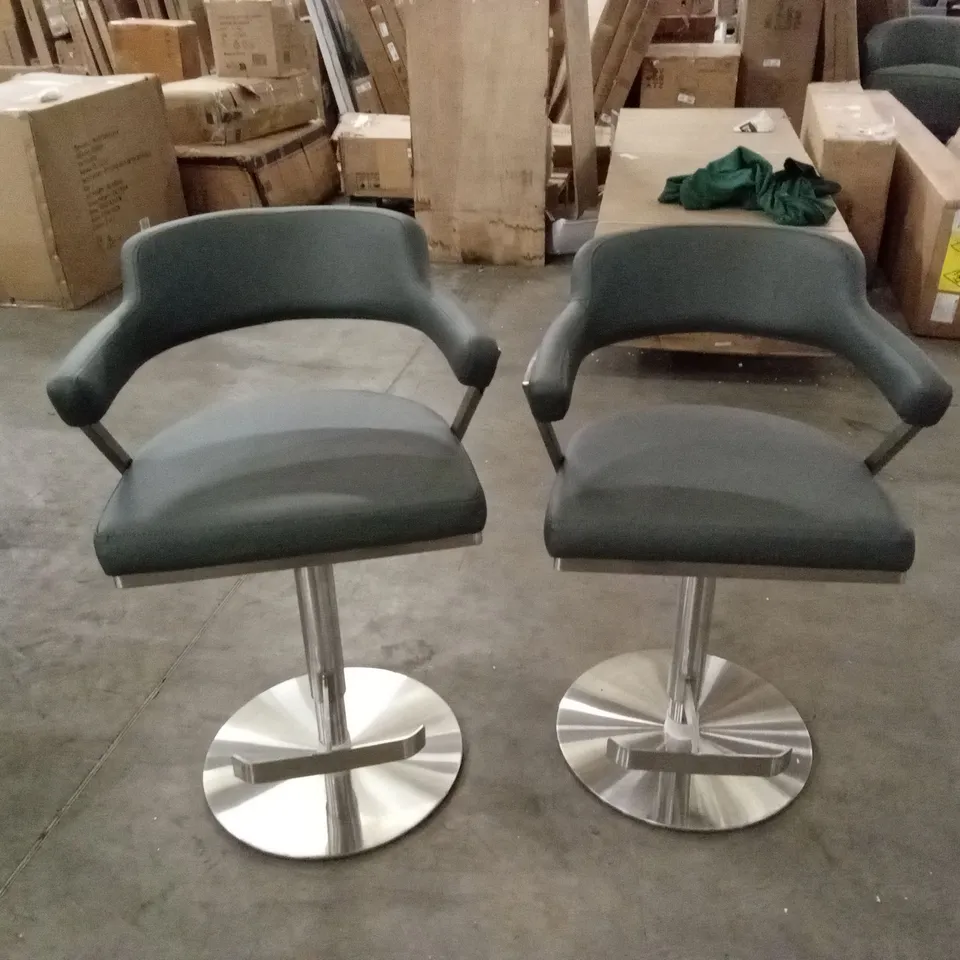 SET OF 2 FIRENZA DARK GREY FAUX LEATHER BAR STOOLS