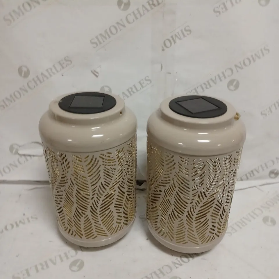 GARDEN REFLECTIONS SET OF 2 PATTERNED SOLAR LANTERNS, LEAF