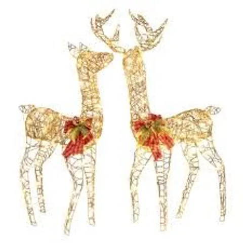 BOXED 2-PIECE REINDEER FAMILY SET LIGHT UP GARDEN CHRISTMAS FIGURE DECORATIONS WITH LED LIGHTS