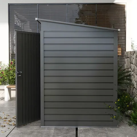 BOXED OUTSUNNY 6 FT. 3 IN. W X 4 FT. 3 IN. D GALVANISED STEEL STEEP SLOPE STORAGE SHED (2 BOXES)