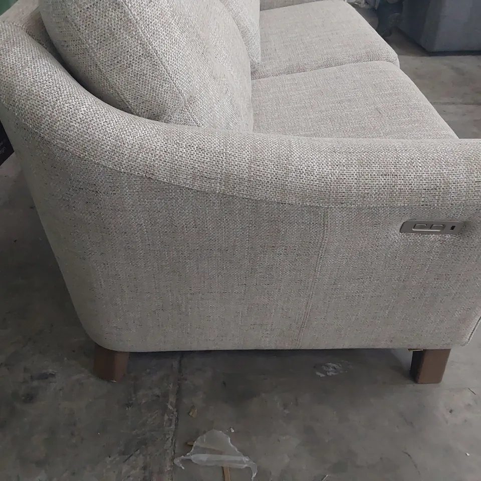 QUALITY BRITISH DESIGNER G PLAN HATTON POWER RECLINING FORMAL BACK THREE SEATER SOFA SEA STONE FABRIC 