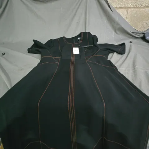 ME+EM BLACK DRESS WITH ORANGE TOPSTITCHING – WOMEN'S UK 10 (EU 38)