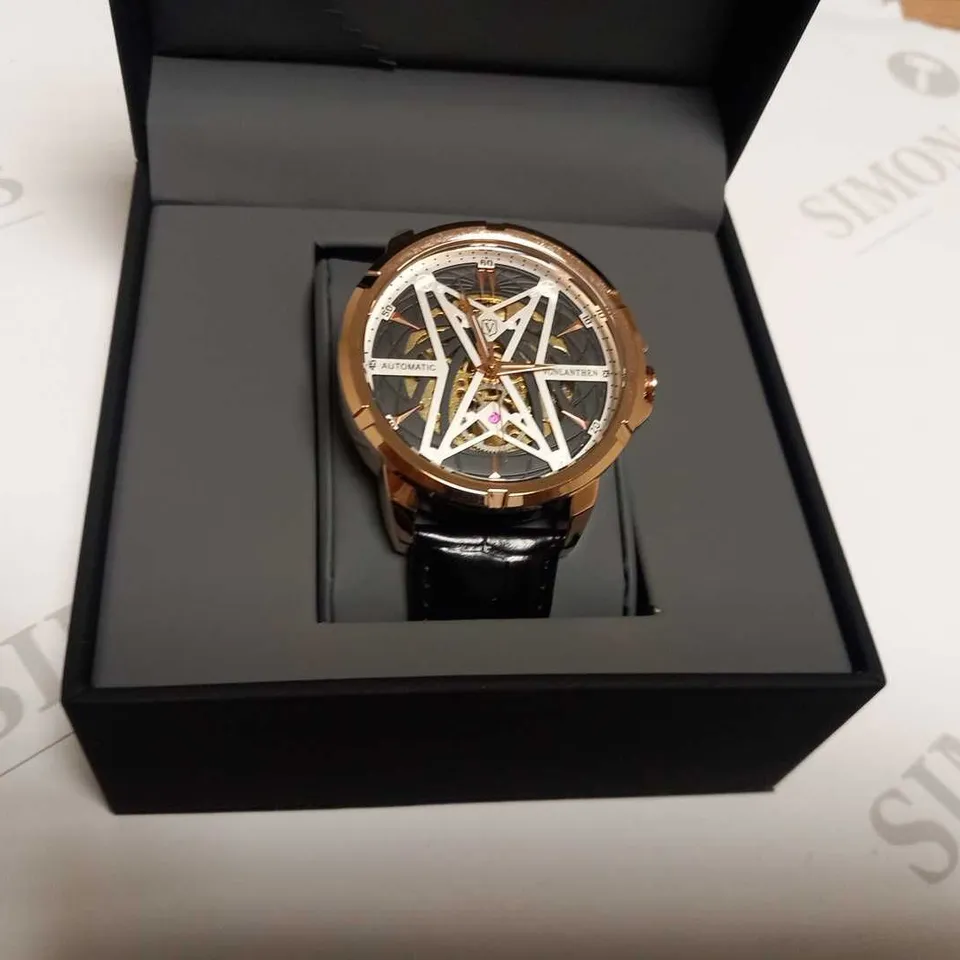 MENS VONLANTHEN AUTOMATIC SKELETON WATCH – V110 - GLASS EXHIBITION BACKCASE – BLACK LEATHER STRAP