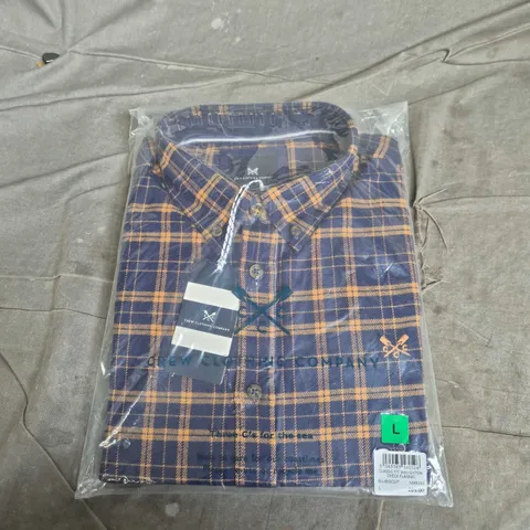 CREW CLOTHING COMPANY CLASSIC FIT WAUGHTON CHECK FLANNEL SHIRT – BLUE BISCUIT, NAVY – UK SIZE L