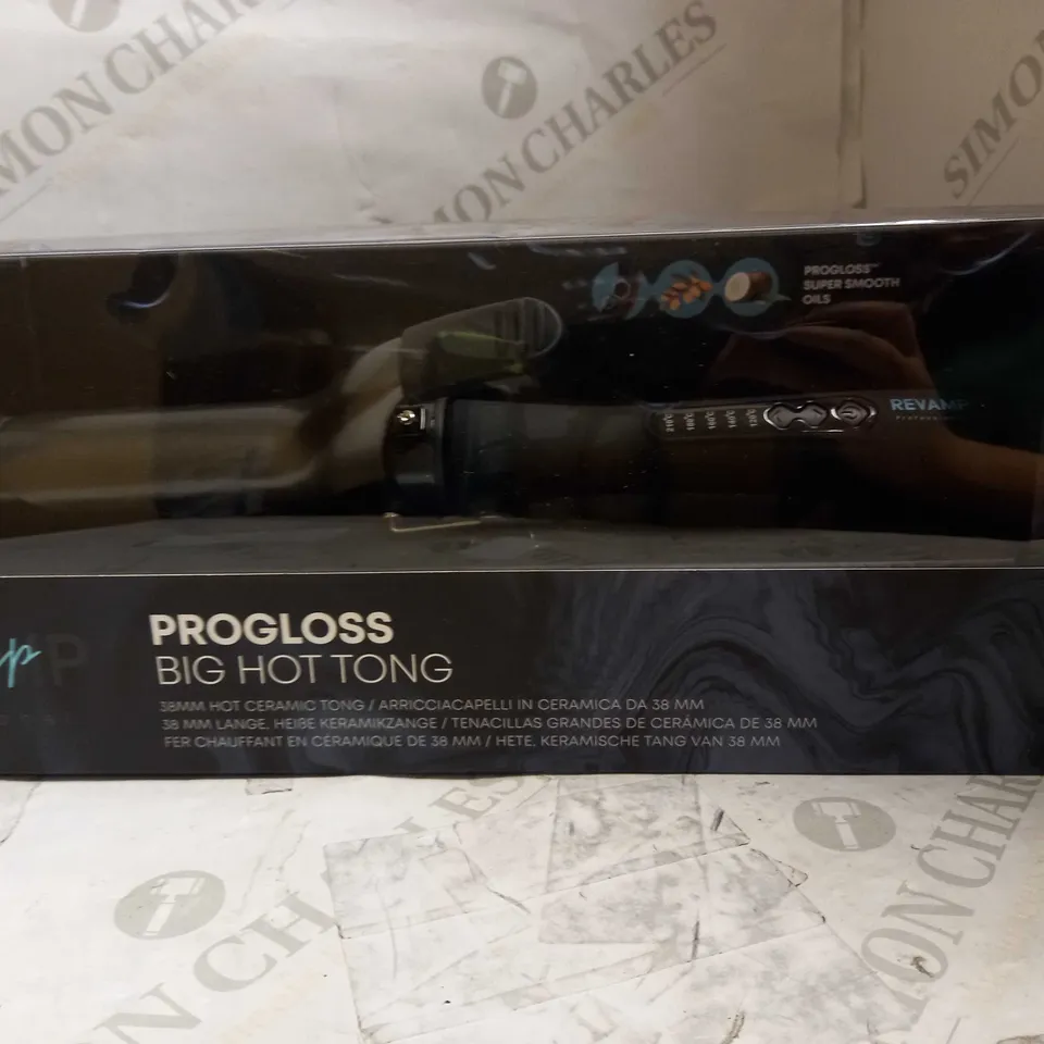BOXED REVAMP PROFESSIONAL PROGLOSS BIG HOT TONG 38MM CERAMIC CURLING TONG
