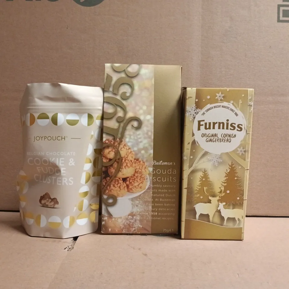 APPROXIMATELY 10 ASSORTED FOOD AND DRINK ITEMS TO INCLUDE FURNISS, GOUDA BISCUITS, ETC