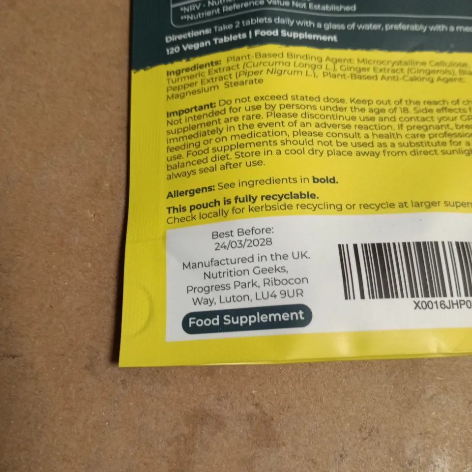4 X NUTRITION GEEKS TURMERIC 120 VEGAN TABLETS