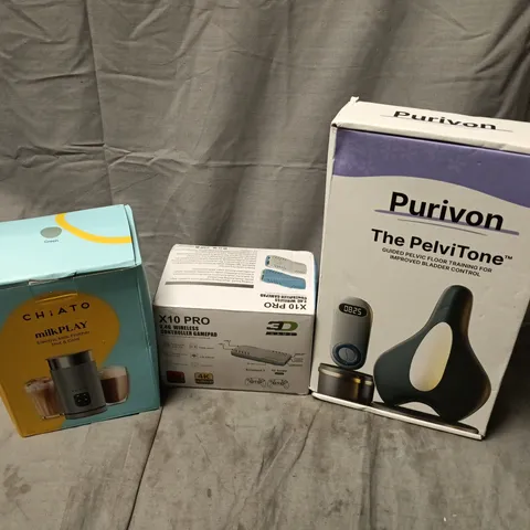 APPROXIMATELY 10 ASSORTED ELECTRICAL ITEMS TO INCLUDE PURIVON PELVITONE, CHIATO MILKPLAY, 3D GAME X10 PRO, ETC - COLLECTION ONLY 