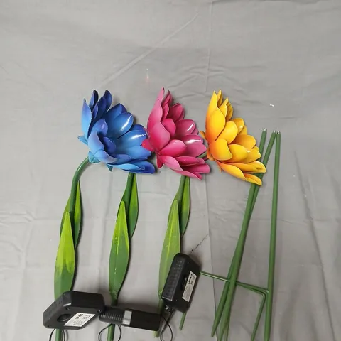 GARDEN REFLECTIONS SET OF 3 METAL FLORAL SOLAR STAKE LIGHTS