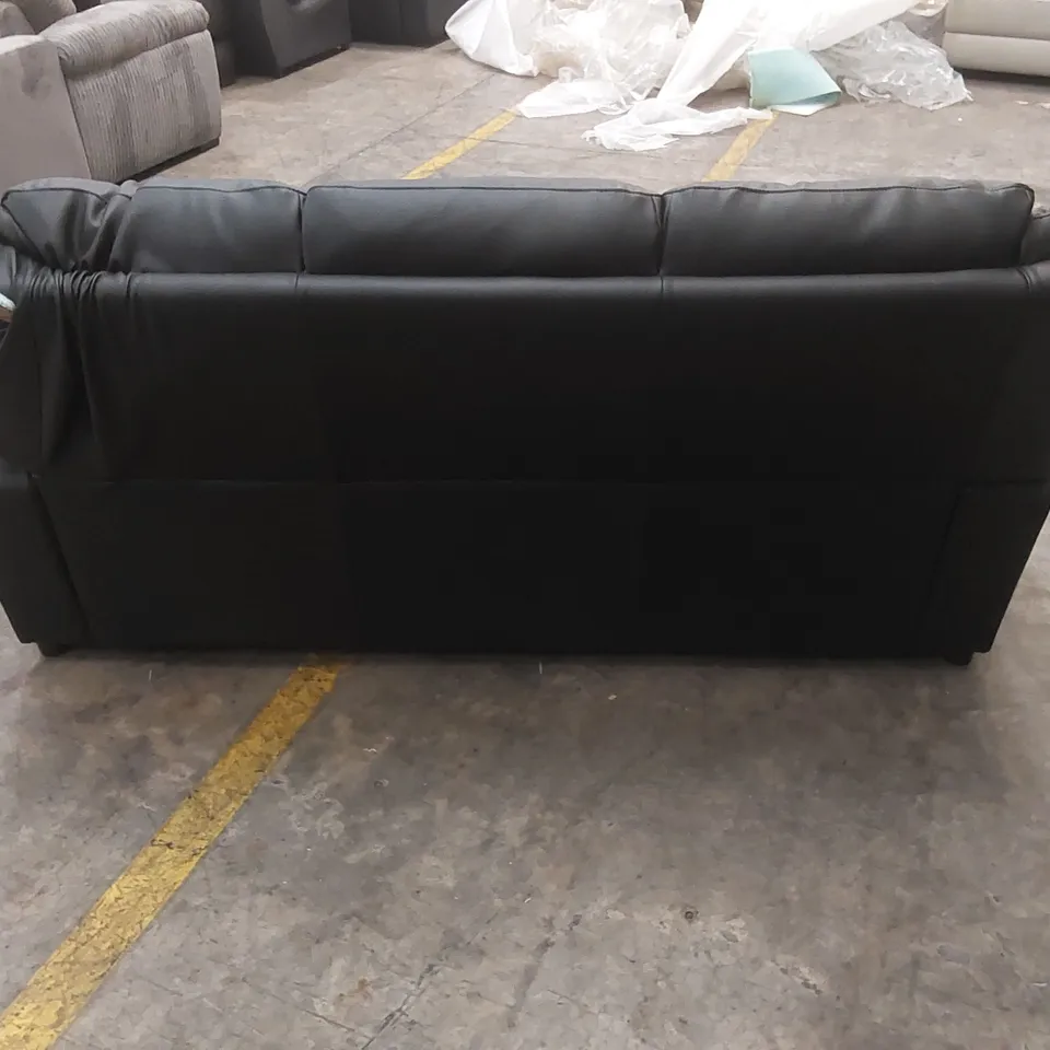 QUALITY DESIGNER ALBION STATIC 3 SEATER SOFA - BLACK FAUX LEATHER 