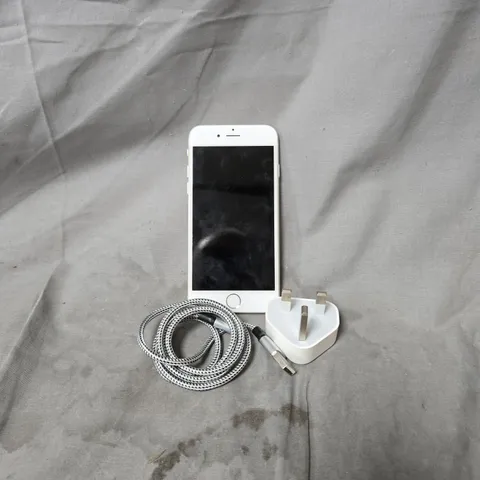 APPLE IPHONE (SILVER) WITH BRAIDED CHARGING CABLE AND WALL CHARGER