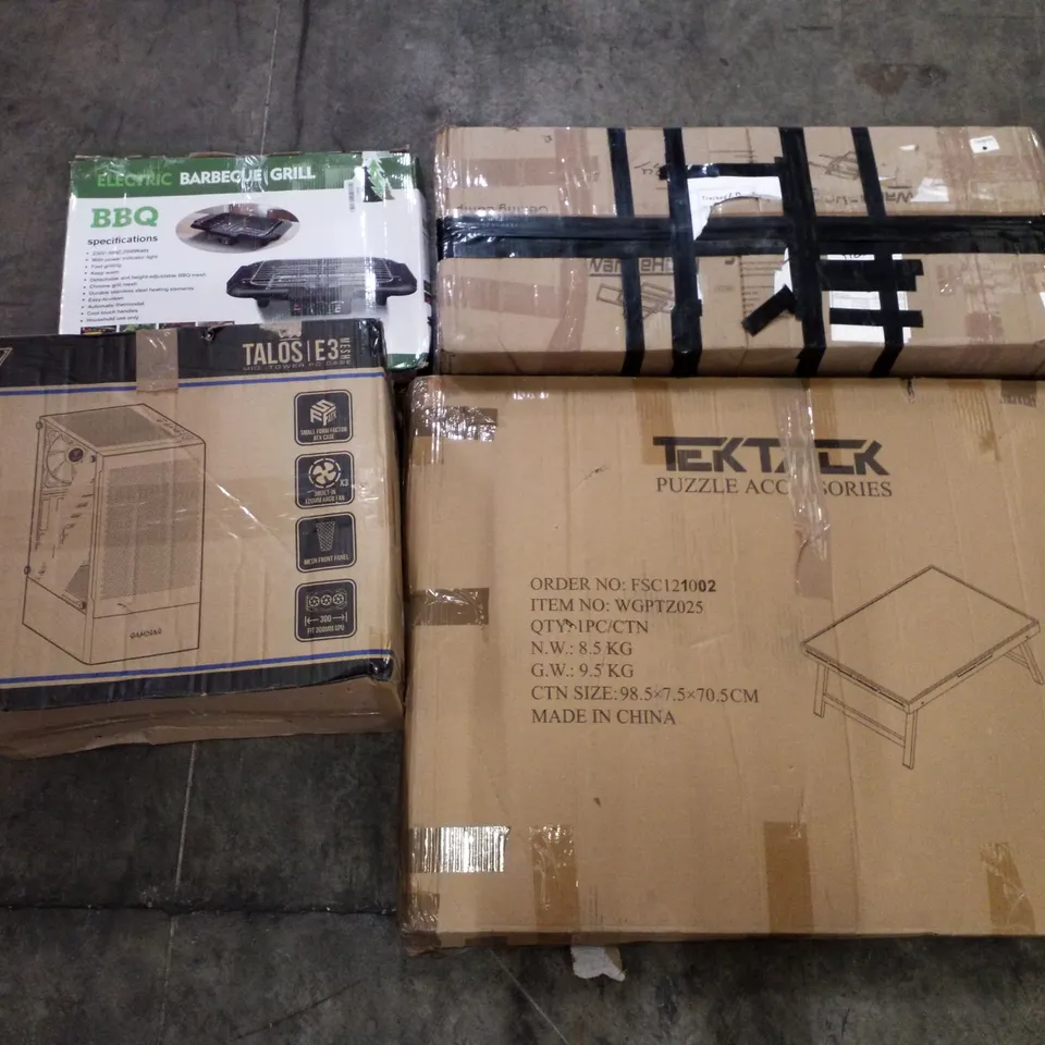 PALLET OF ASSORTED PRODUCTS INCLUDING ELECTRIC BARBECUE GRILL, LED CEILING LIGHT, MID-TIER PC CASE, FOLDABLE PUZZLE BOARD